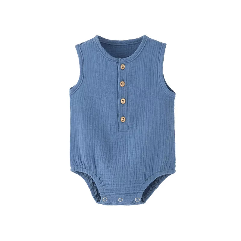 Summer Solid 100% Cotton Linen Sleeveless Bodysuit for Newborns - Soft, Skin-Friendly Jumpsuit for Boys and Girls