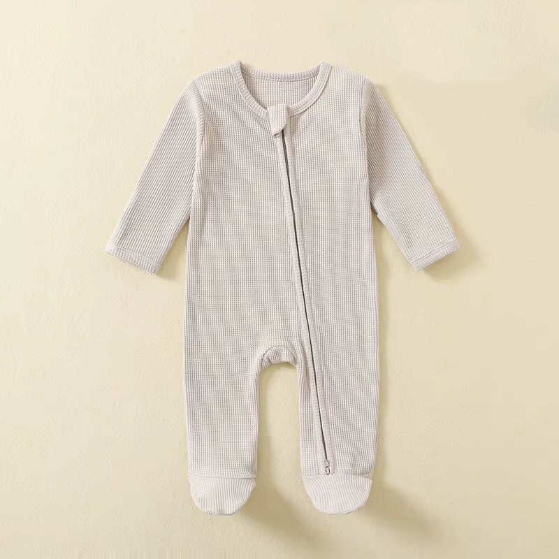 Organic Cotton Waffle Baby Rompers with Long Sleeves and Feet