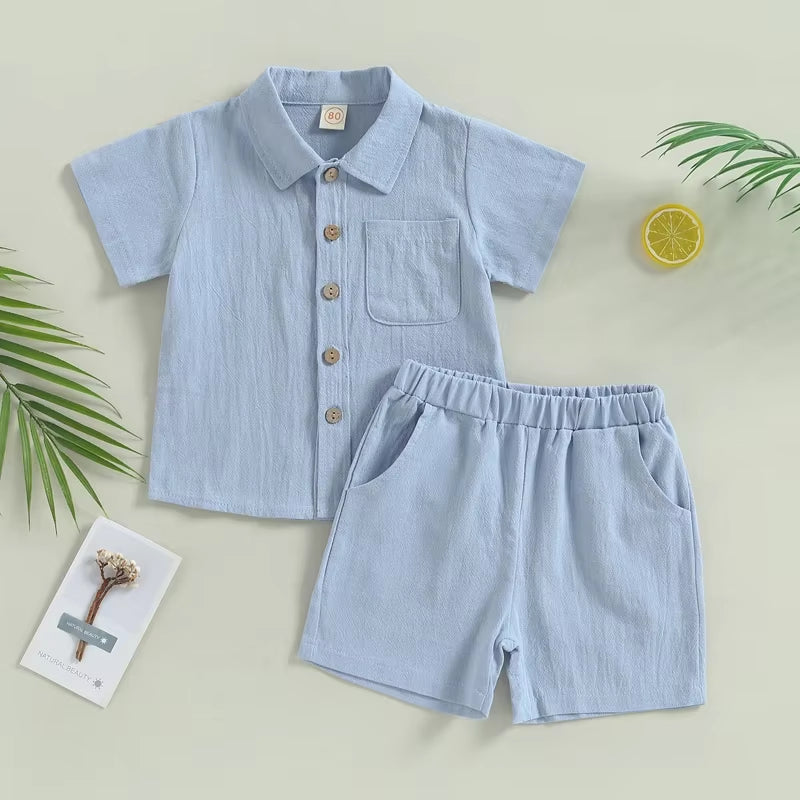 Short Sleeve Cotton Linen T-Shirt and Casual Shorts (2 Pieces)