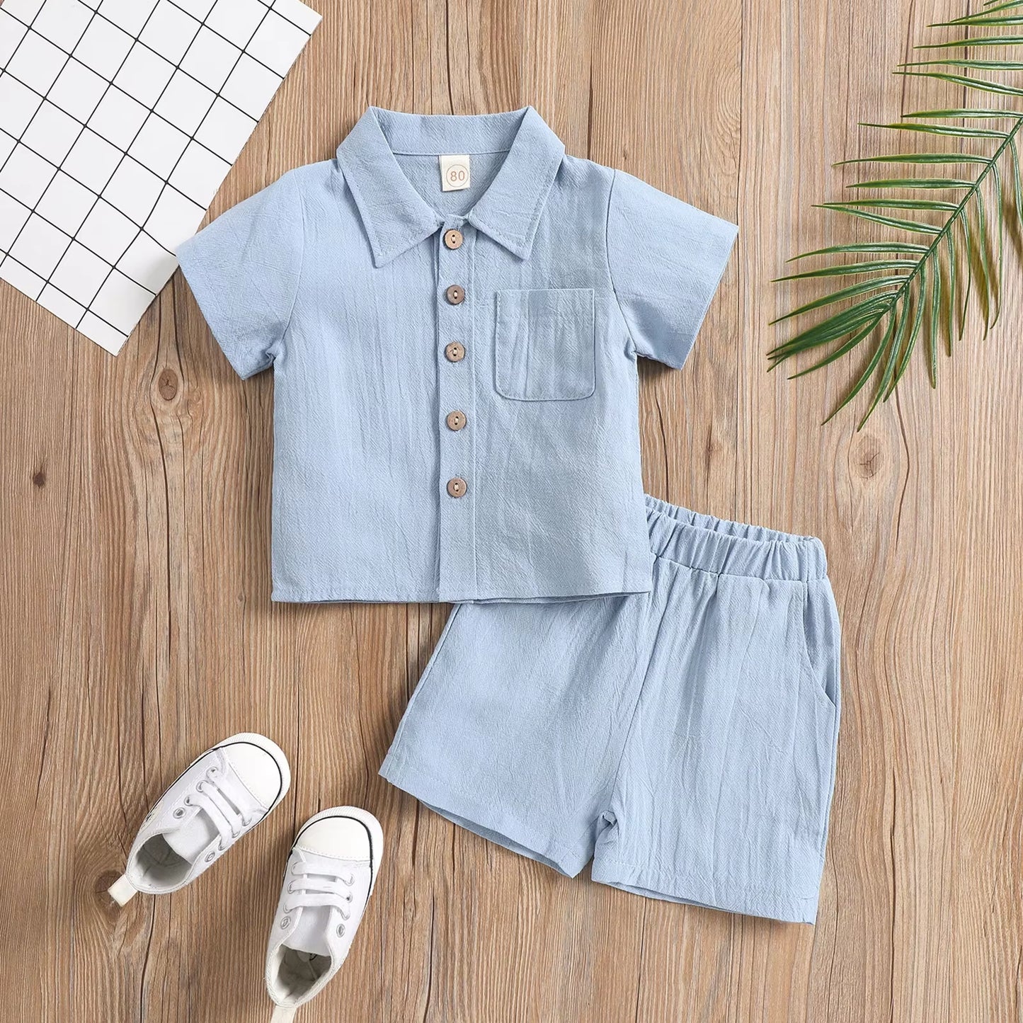 Short Sleeve Cotton Linen T-Shirt and Casual Shorts (2 Pieces)