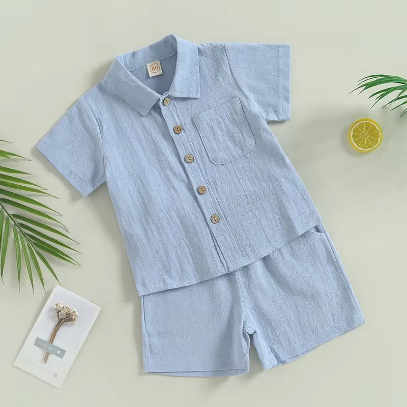 Short Sleeve Cotton Linen T-Shirt and Casual Shorts (2 Pieces)