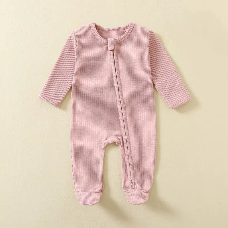 Organic Cotton Waffle Baby Rompers with Long Sleeves and Feet