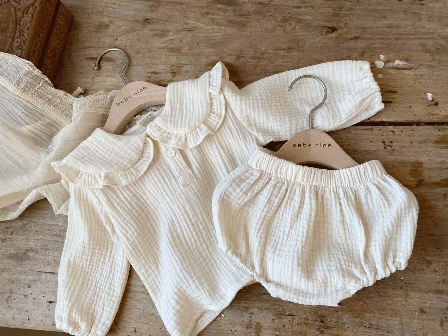 Organic Cotton Ruffled Collar Long Sleeve Shirt and Pants Set