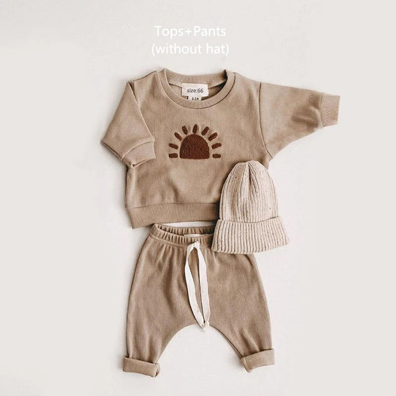 Organic Cotton Casual Set - Long Sleeve Sweatshirt and Pants 2-Piece Sports Suit