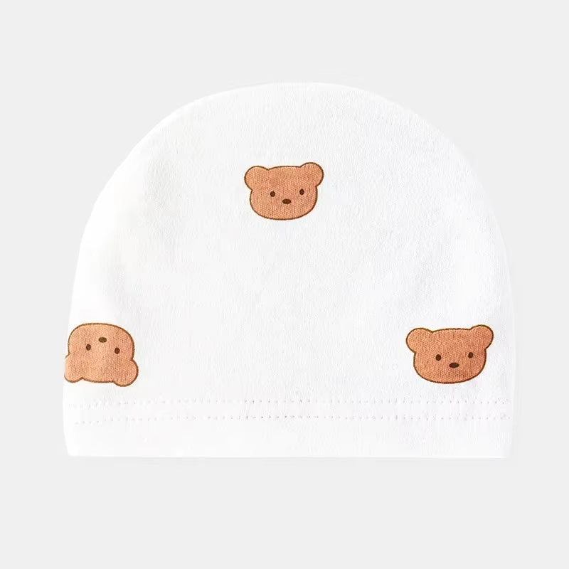 Soft Infant Beanie Caps - Cartoon Bear Muslin Hat for Newborns (0-3 Months) - Windproof Spring Headwear