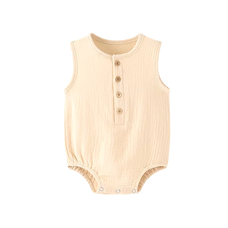 Summer Solid 100% Cotton Linen Sleeveless Bodysuit for Newborns - Soft, Skin-Friendly Jumpsuit for Boys and Girls