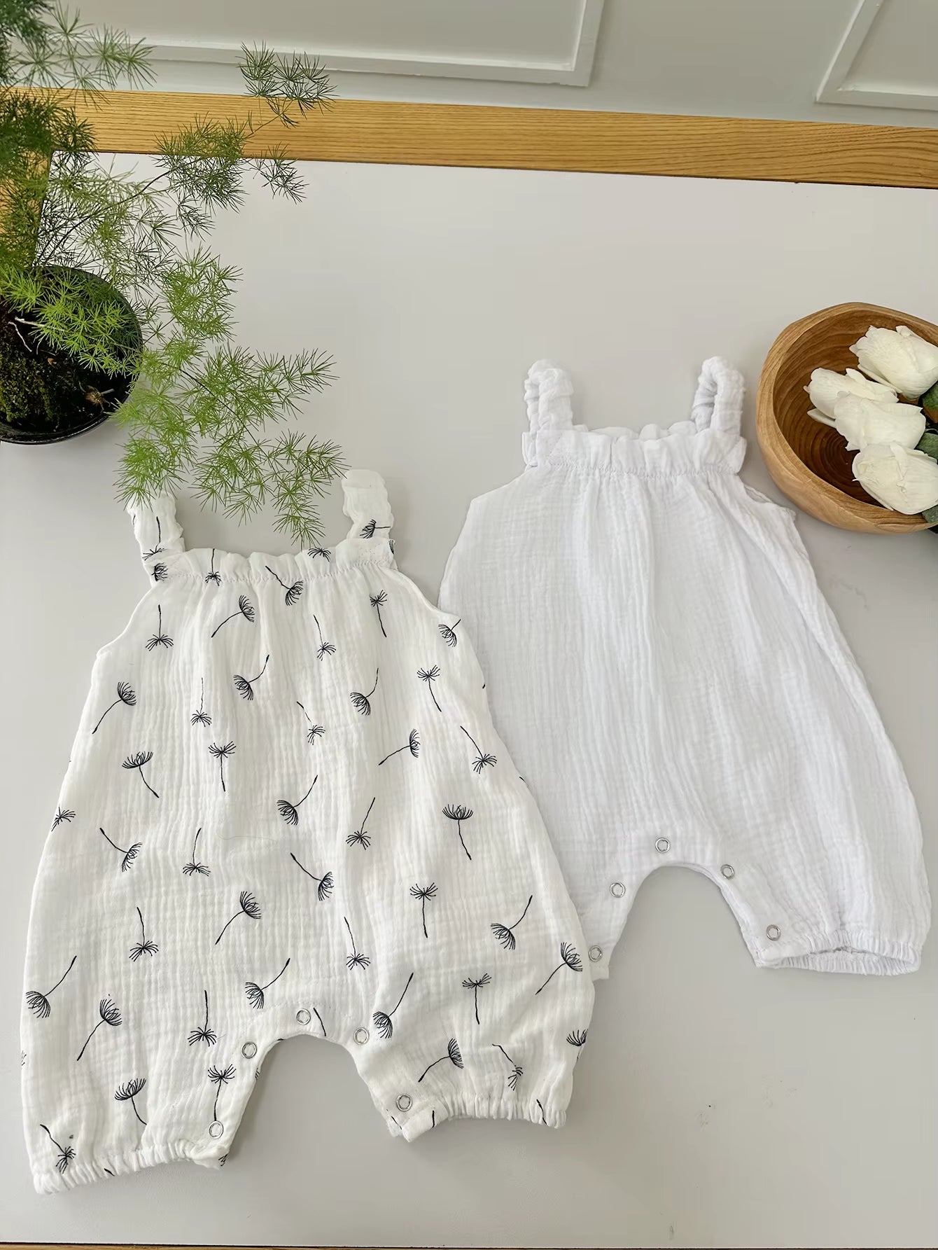 Organic Cotton Baby Romper Set  - Sleeveless Sling Overall Bodysuit (2-Pack)