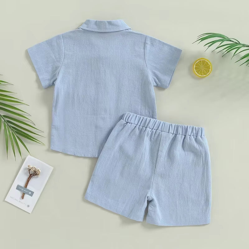 Short Sleeve Cotton Linen T-Shirt and Casual Shorts (2 Pieces)